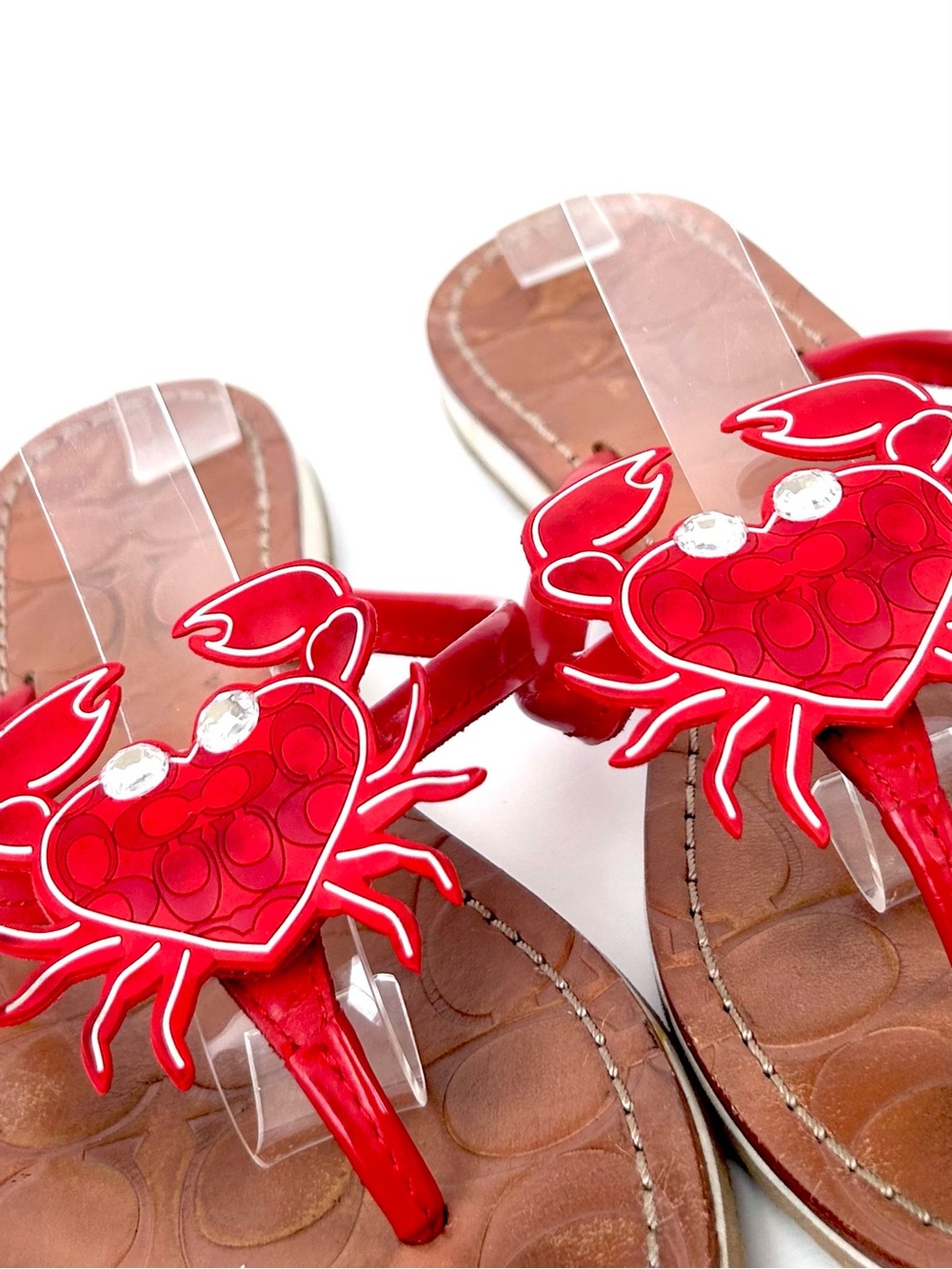 Vintage Y2K Coach Marina Crab Sandals Red Patent Leather Size 7